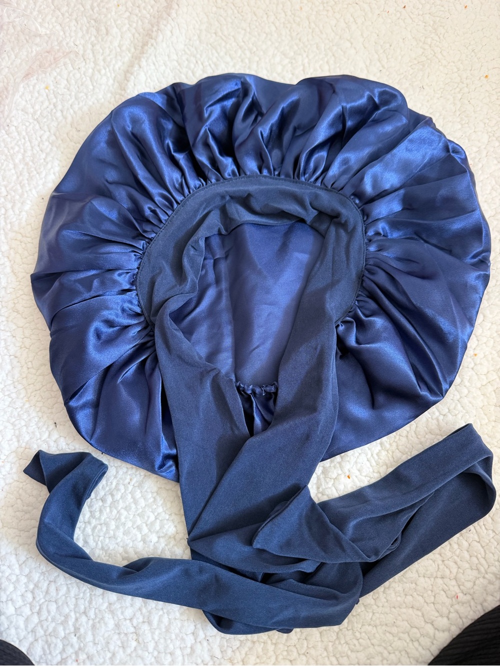 Satin Navy Hair Bonnet with Adjustable Tie